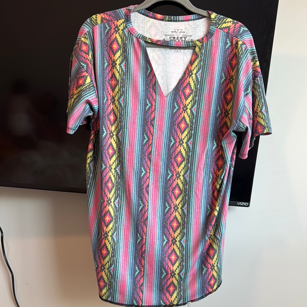 Crazy Train Multicolor Choker Short Sleeve Tee